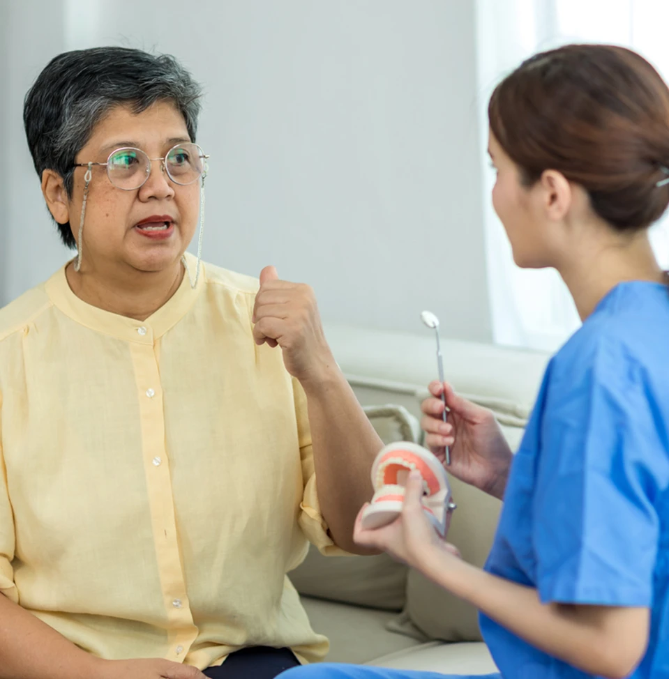 an old women learning about cavity